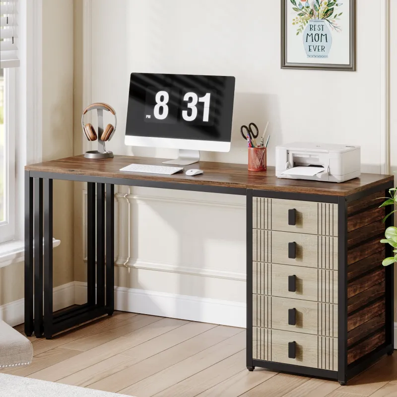 Tribesigns Desks*55" Computer Desk, Wood Office Desk with Reversible Drawer