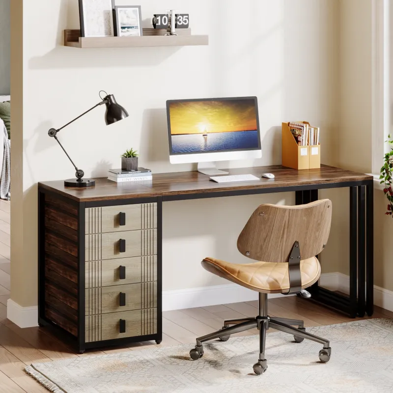 Tribesigns Desks*55" Computer Desk, Wood Office Desk with Reversible Drawer
