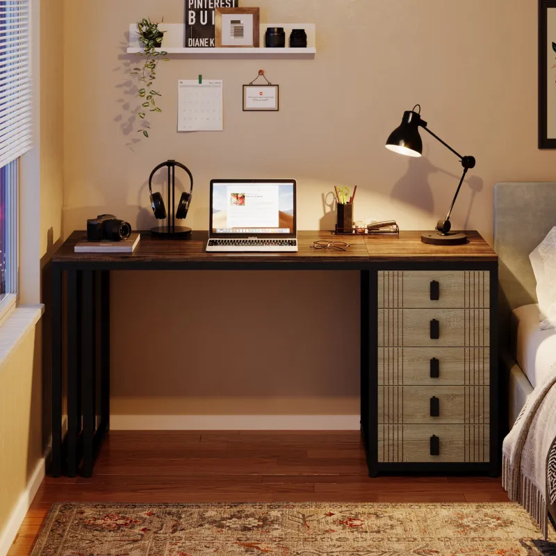 Tribesigns Desks*55" Computer Desk, Wood Office Desk with Reversible Drawer