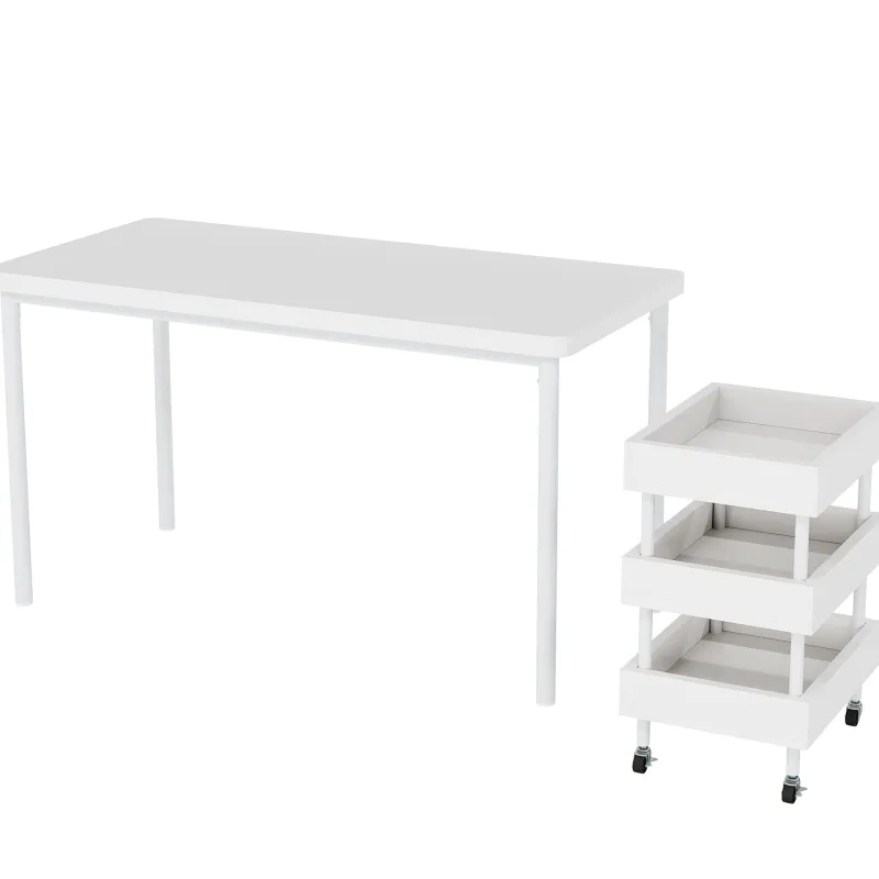 Tribesigns Desks*47" Computer Desk, Wood Study Table with 3 Tier Storage Cart