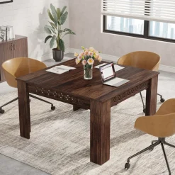 Tribesigns Desks*43" Conference Table, Wood Square Meeting Desk with Heavy Legs