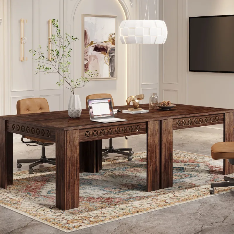 Tribesigns Desks*43" Conference Table, Wood Square Meeting Desk with Heavy Legs