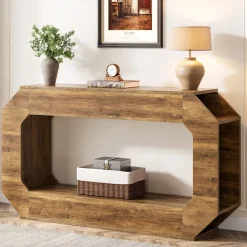 Tribesigns Console Tables|Console Tables*55" Console Table, 2 - Tier Farmhouse Entryway Table Sofa Table with Storage