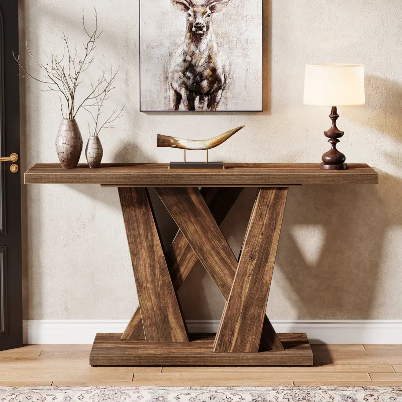 Tribesigns Console Tables|Console Tables*55" Console Table, Farmhouse Entryway Table With Geometric Base