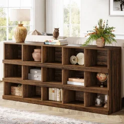 Tribesigns Console Tables|Console Tables*63" Console Table, Farmhouse 4 - Tier Sofa Table with 15 Storage Cubes