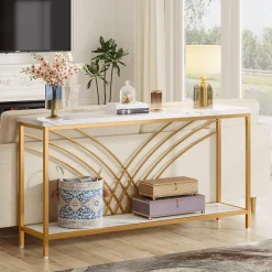 Tribesigns Console Tables|Console Tables*70.9" Console Table, Faux Marble Entryway Table with 2 Tier Storage Shelf
