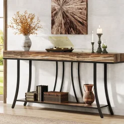 Tribesigns Console Tables|Console Tables*70.9" Console Table, Industrial Narrow Sofa Table with Storage Shelves