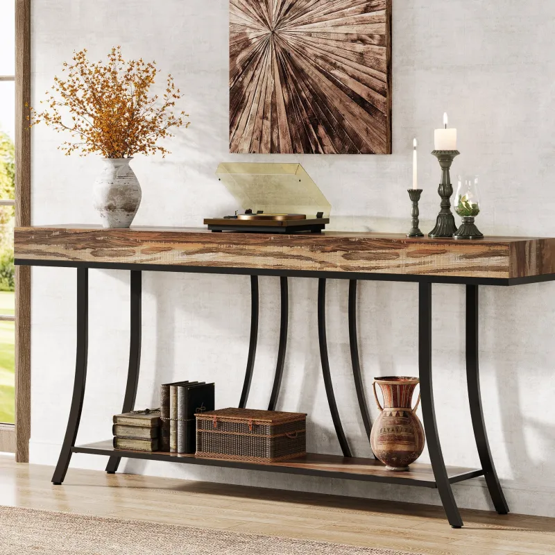 Tribesigns Console Tables|Console Tables*70.9" Console Table, Industrial Narrow Sofa Table with Storage Shelves
