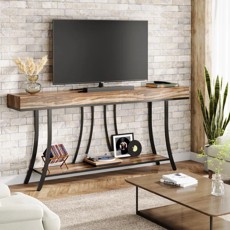Tribesigns Console Tables|Console Tables*70.9" Console Table, Industrial Narrow Sofa Table with Storage Shelves