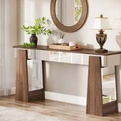 Tribesigns Console Tables|Console Tables*63" Console Table, Mirrored Entrance Table with Thickened Legs