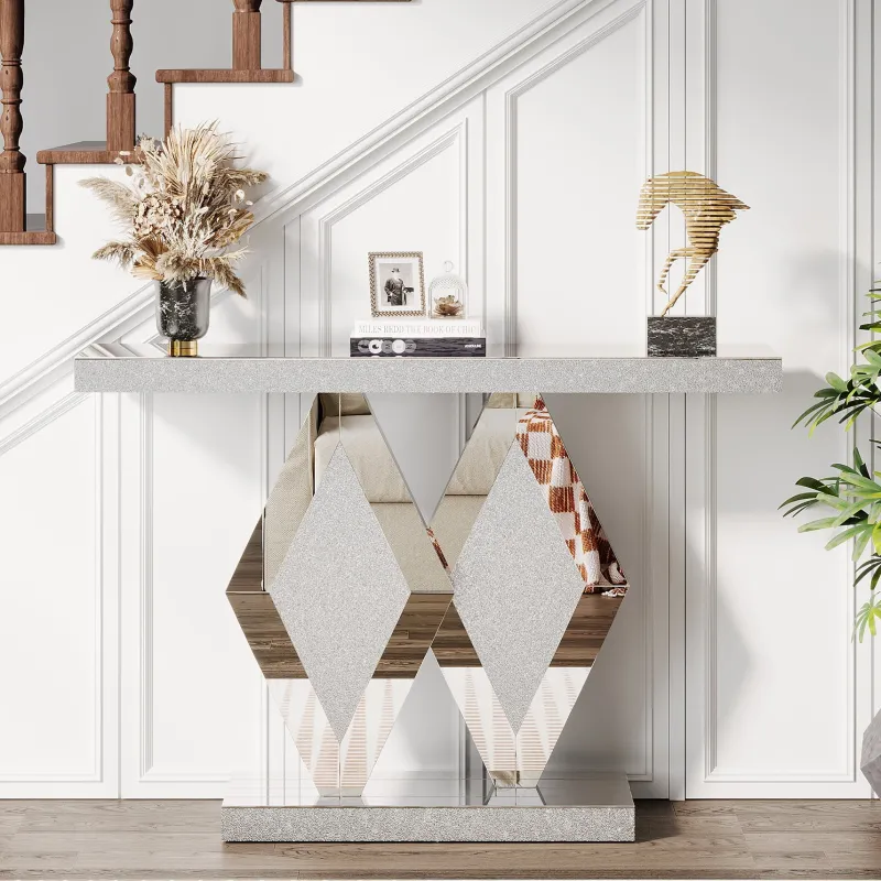 Tribesigns Console Tables|Console Tables*47.2" Console Table, Mirrored Sofa Table With Acrylic Diamonds