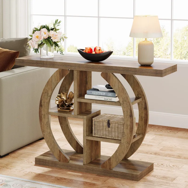Tribesigns Console Tables|Console Tables*42.5" Console Table, Wood 5 - Tier Sofa Entryway Table with Geometric Base