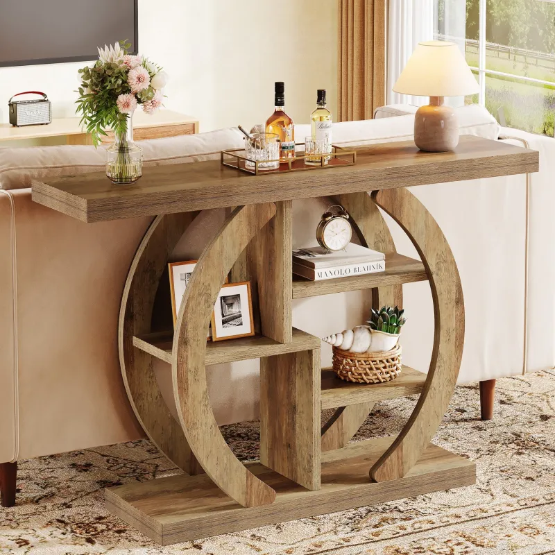 Tribesigns Console Tables|Console Tables*42.5" Console Table, Wood 5 - Tier Sofa Entryway Table with Geometric Base