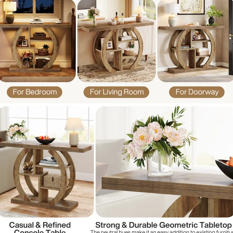 Tribesigns Console Tables|Console Tables*42.5" Console Table, Wood 5 - Tier Sofa Entryway Table with Geometric Base
