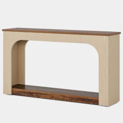 Tribesigns Console Tables|Console Tables*55" Console Table, Wood Farmhouse 2-Tier Sofa Table with LED Lights