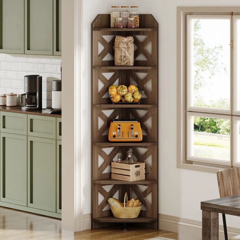 Tribesigns Corner Shelves|Corner Shelves*70.8" Corner Shelf, 6 - Tier Corner Bookcase Display Shelves Plant Stand
