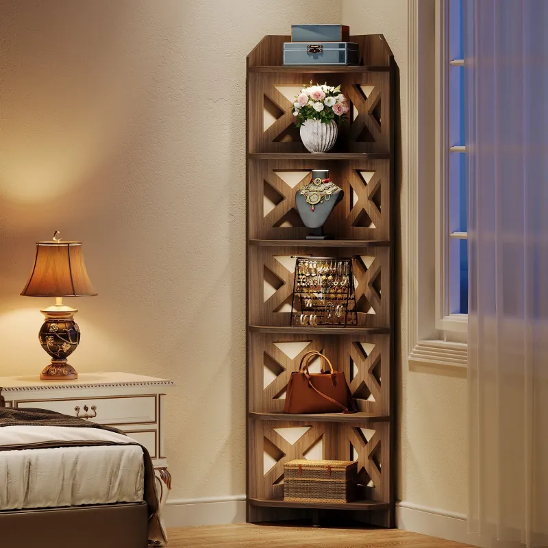 Tribesigns Corner Shelves|Corner Shelves*70.8" Corner Shelf, 6 - Tier Corner Bookcase Display Shelves Plant Stand