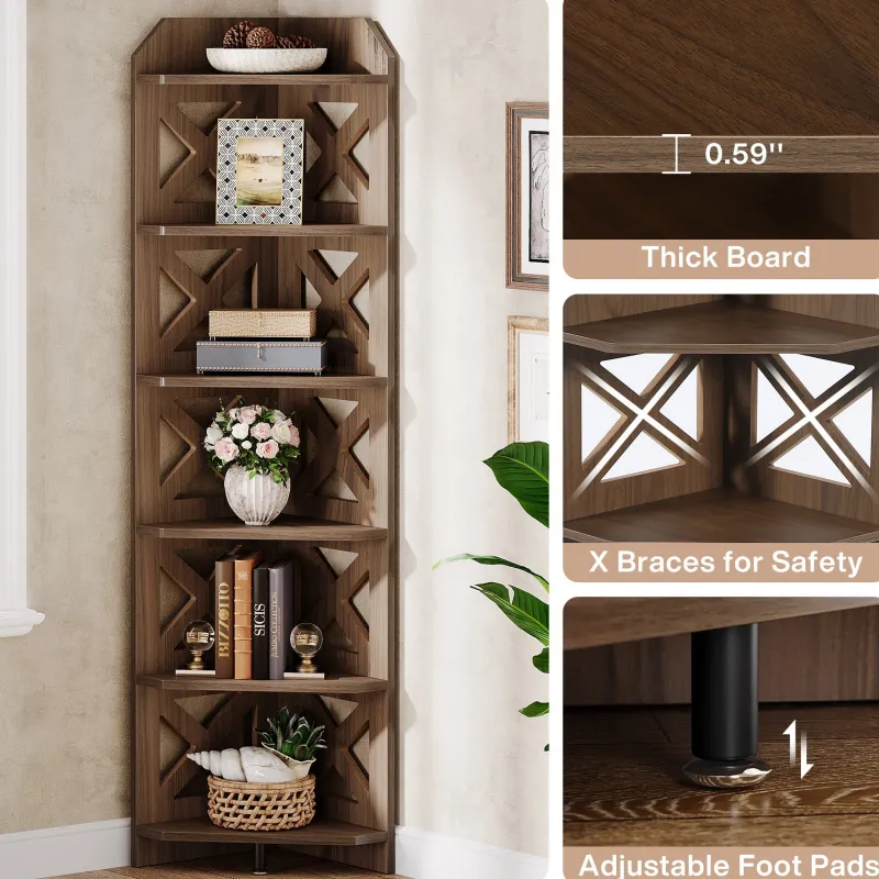 Tribesigns Corner Shelves|Corner Shelves*70.8" Corner Shelf, 6 - Tier Corner Bookcase Display Shelves Plant Stand