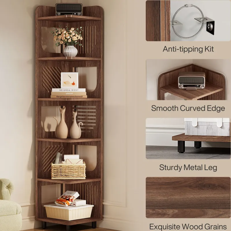 Tribesigns Bookcases & Bookshelves|Bookcases & Bookshelves*71" Corner Shelf, Narrow Bookshelf Display Shelf with Storage Rack