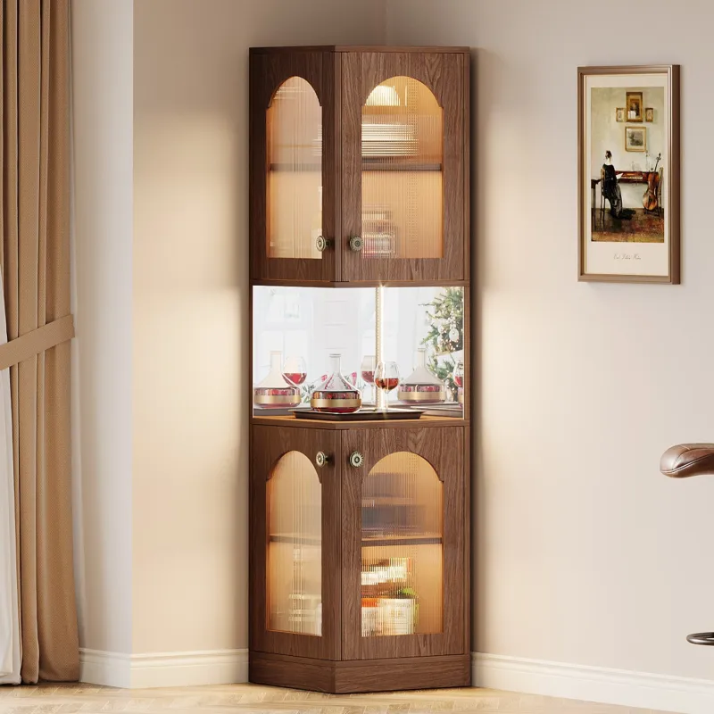 Tribesigns Wine Racks|Wine Racks*79" Corner Storage Cabinet, Farmhouse Wine Bar Cabinet With LED Light
