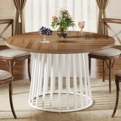 Tribesigns Dining Tables*47" Dining Table, Farmhouse Round Kitchen Table for 4 - 6