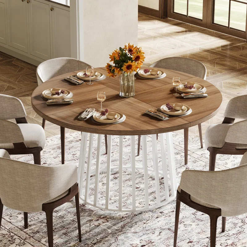 Tribesigns Dining Tables*47" Dining Table, Farmhouse Round Kitchen Table for 4 - 6