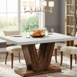 Tribesigns Dining Tables*47" Dining Table, Farmhouse Wooden Kitchen Dinner Table with Duty Pedestal