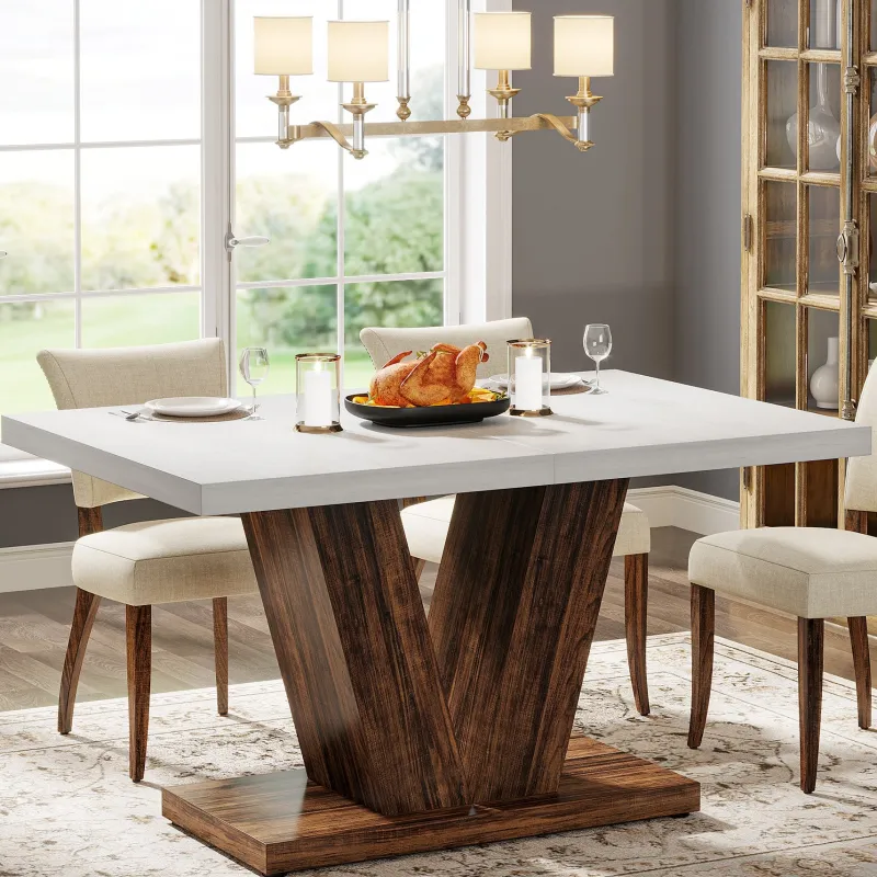Tribesigns Dining Tables*47" Dining Table, Farmhouse Wooden Kitchen Dinner Table with Duty Pedestal