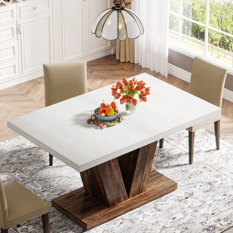 Tribesigns Dining Tables*47" Dining Table, Farmhouse Wooden Kitchen Dinner Table with Duty Pedestal