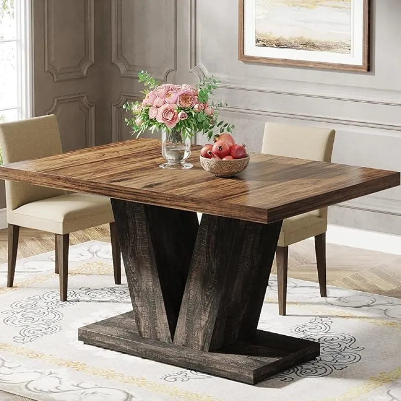 Tribesigns Dining Tables*47" Dining Table, Farmhouse Wooden Kitchen Dinner Table with Duty Pedestal
