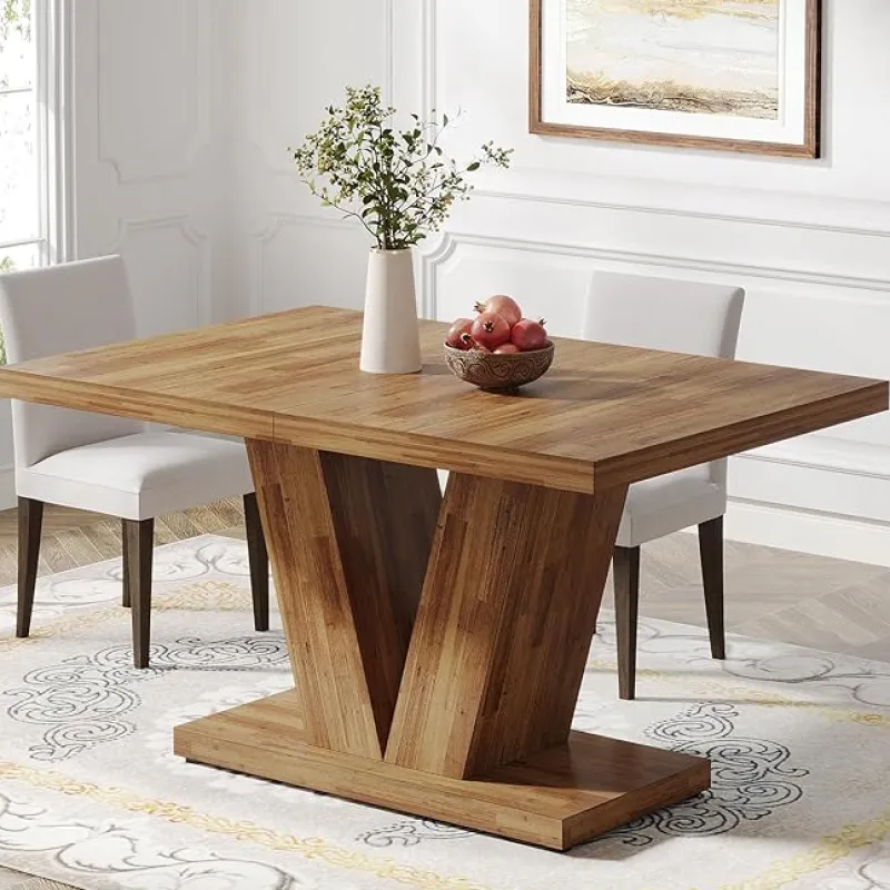Tribesigns Dining Tables*47" Dining Table, Farmhouse Wooden Kitchen Dinner Table with Duty Pedestal
