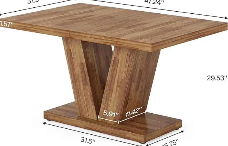 Tribesigns Dining Tables*47" Dining Table, Farmhouse Wooden Kitchen Dinner Table with Duty Pedestal