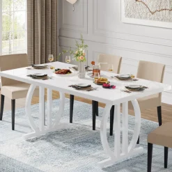 Tribesigns Dining Tables*63" Dining Table for 4 - 6 People, Modern Kitchen Dinner Table with Metal Frame