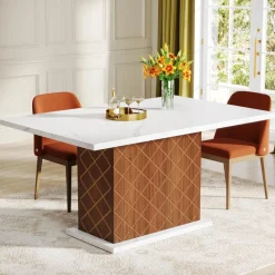 Tribesigns Dining Tables*47" Dining Table for 4, Rectangular Dinner Table with Faux Marble Top