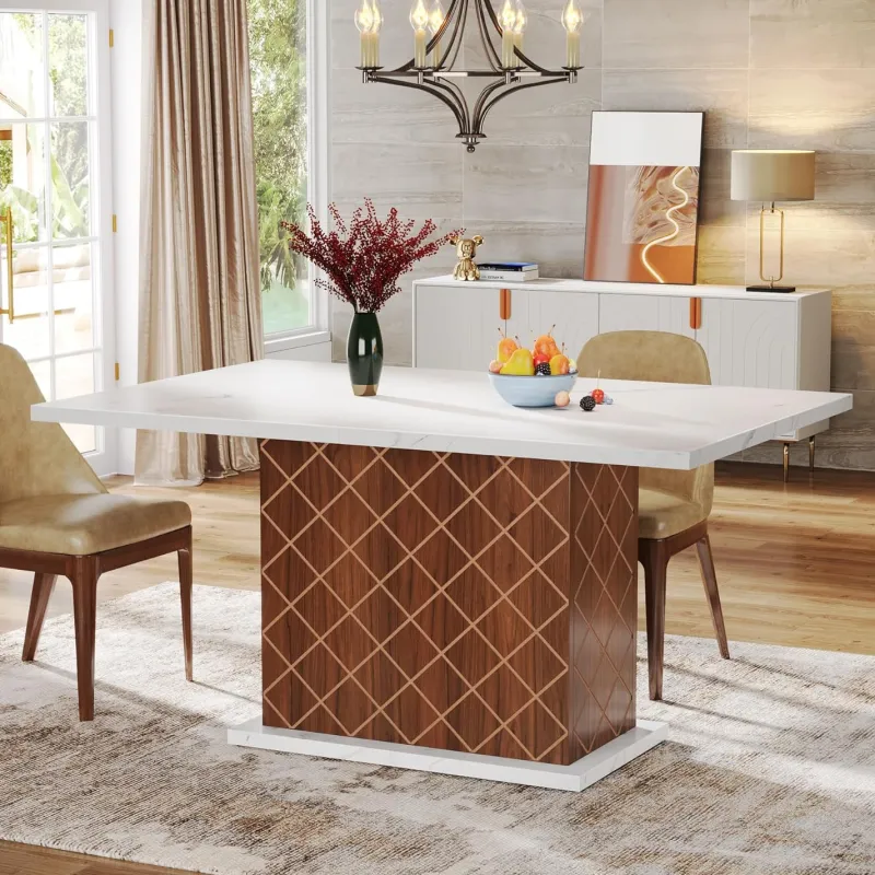 Tribesigns Dining Tables*47" Dining Table for 4, Rectangular Dinner Table with Faux Marble Top