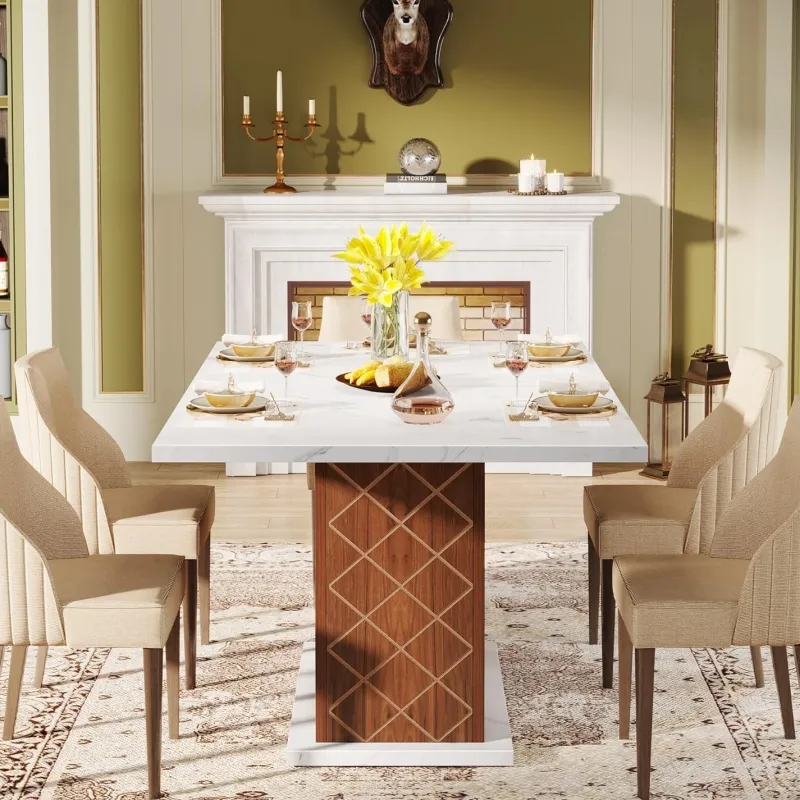 Tribesigns Dining Tables*47" Dining Table for 4, Rectangular Dinner Table with Faux Marble Top
