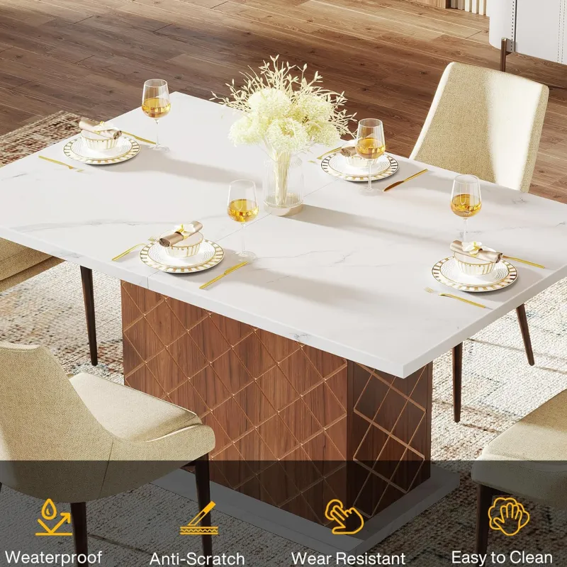 Tribesigns Dining Tables*47" Dining Table for 4, Rectangular Dinner Table with Faux Marble Top