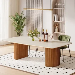 Tribesigns Dining Tables*78.7" Dining Table, Kitchen Table With Semi - Circular Stripe Base