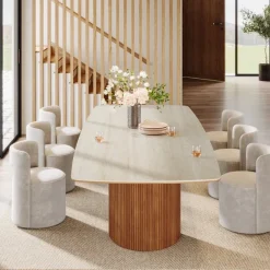 Tribesigns Dining Tables*78.7" Dining Table, Kitchen Table With Semi - Circular Stripe Base