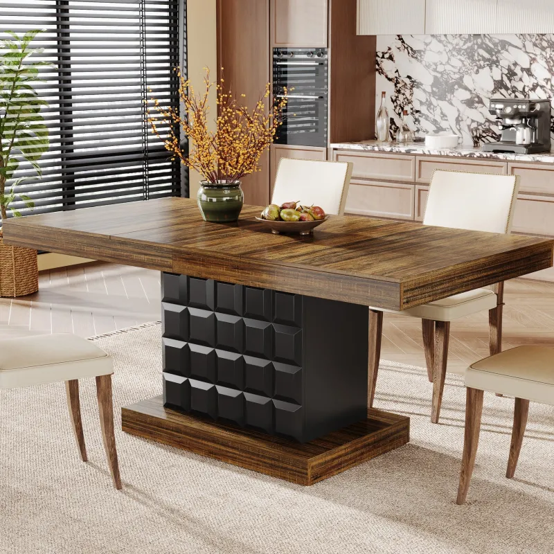 Tribesigns Dining Tables*63" Dining Table, Rectangular Kitchen Table with Geometric Relief for 4 - 6