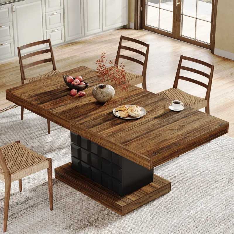 Tribesigns Dining Tables*63" Dining Table, Rectangular Kitchen Table with Geometric Relief for 4 - 6