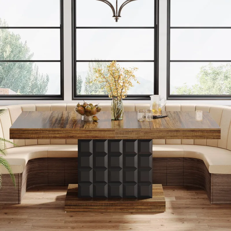 Tribesigns Dining Tables*63" Dining Table, Rectangular Kitchen Table with Geometric Relief for 4 - 6