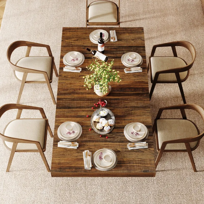 Tribesigns Dining Tables*63" Dining Table, Rectangular Kitchen Table with Geometric Relief for 4 - 6