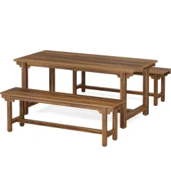Tribesigns Dining Tables*55" Dining Table Set, 3 - Piece Kitchen Table Set with 2 Benches