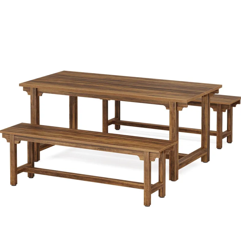 Tribesigns Dining Tables*55" Dining Table Set, 3 - Piece Kitchen Table Set with 2 Benches