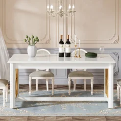 Tribesigns Dining Tables*63” Dining Table with Gold Metal & Glossy Surface for 4-6 People