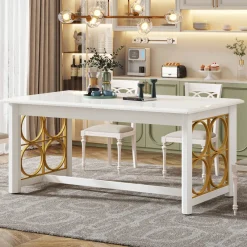 Tribesigns Dining Tables*63” Dining Table with Gold Metal & Glossy Surface for 4-6 People
