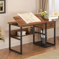 Tribesigns Desks*47.2" Drafting Table, Drawing Computer Desk with Storage Drawers