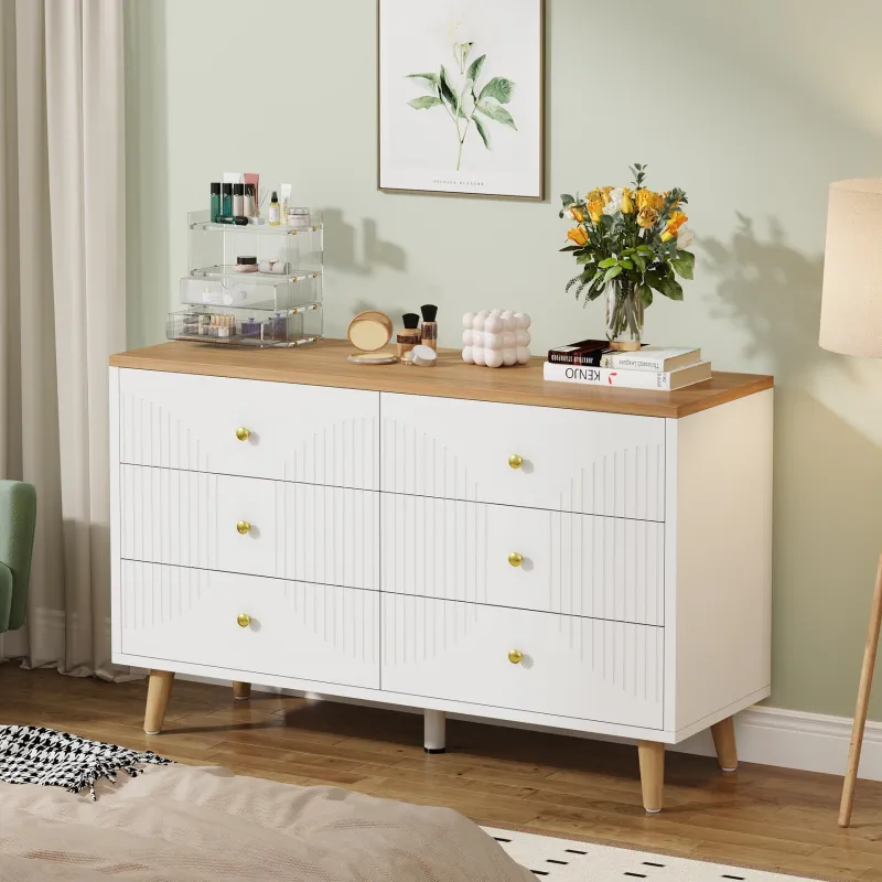 Tribesigns Chests Of Drawers*6 Drawer Dresser, 47" Modern Wood Storage Organizer Chest of Drawers