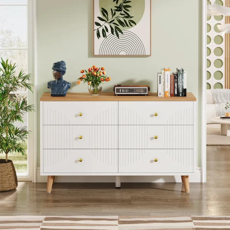 Tribesigns Chests Of Drawers*6 Drawer Dresser, 47" Modern Wood Storage Organizer Chest of Drawers